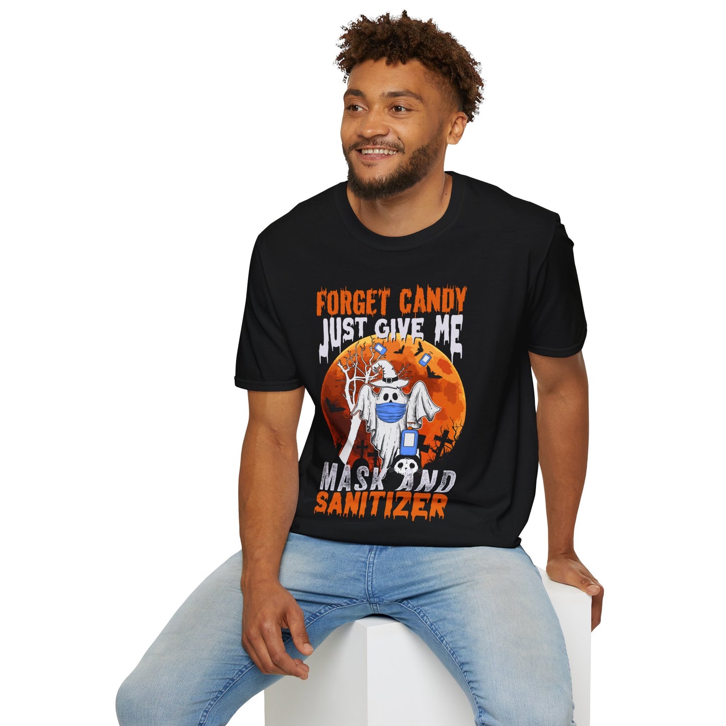 Forget Candy Just Give Me Mask And Sanitizer T-Shirt β Funny Halloween Graphic Tee β Spooky Holiday Shirt