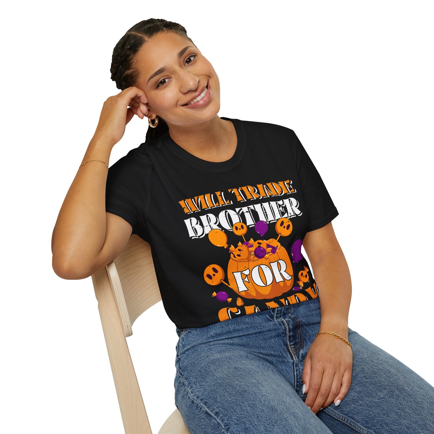 Will Trade Brother For Candy T-Shirt β Funny Halloween Graphic Tee β Spooky Holiday Shirt
