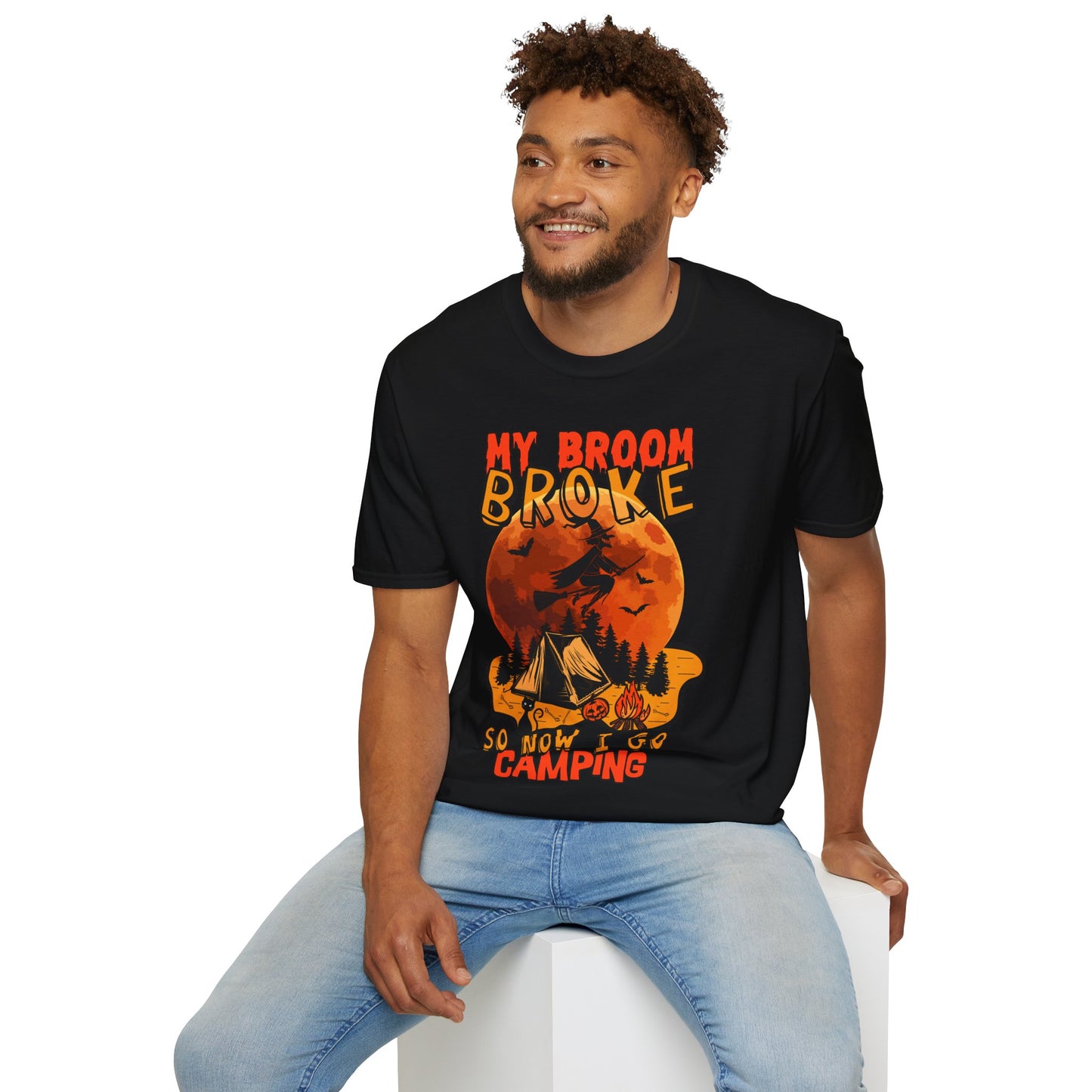 My Broom Broke So Now I Go Camping T-Shirt β Funny Witch Halloween Shirt β Spooky Camping Graphic Tee