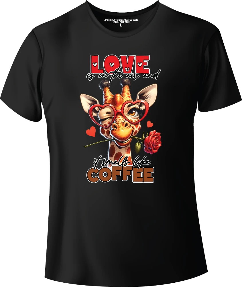 Love Is In The Air And It Smells Like Coffee – Funny Sarcastic Animal T-Shirt for Men, Women & Kids | D-144