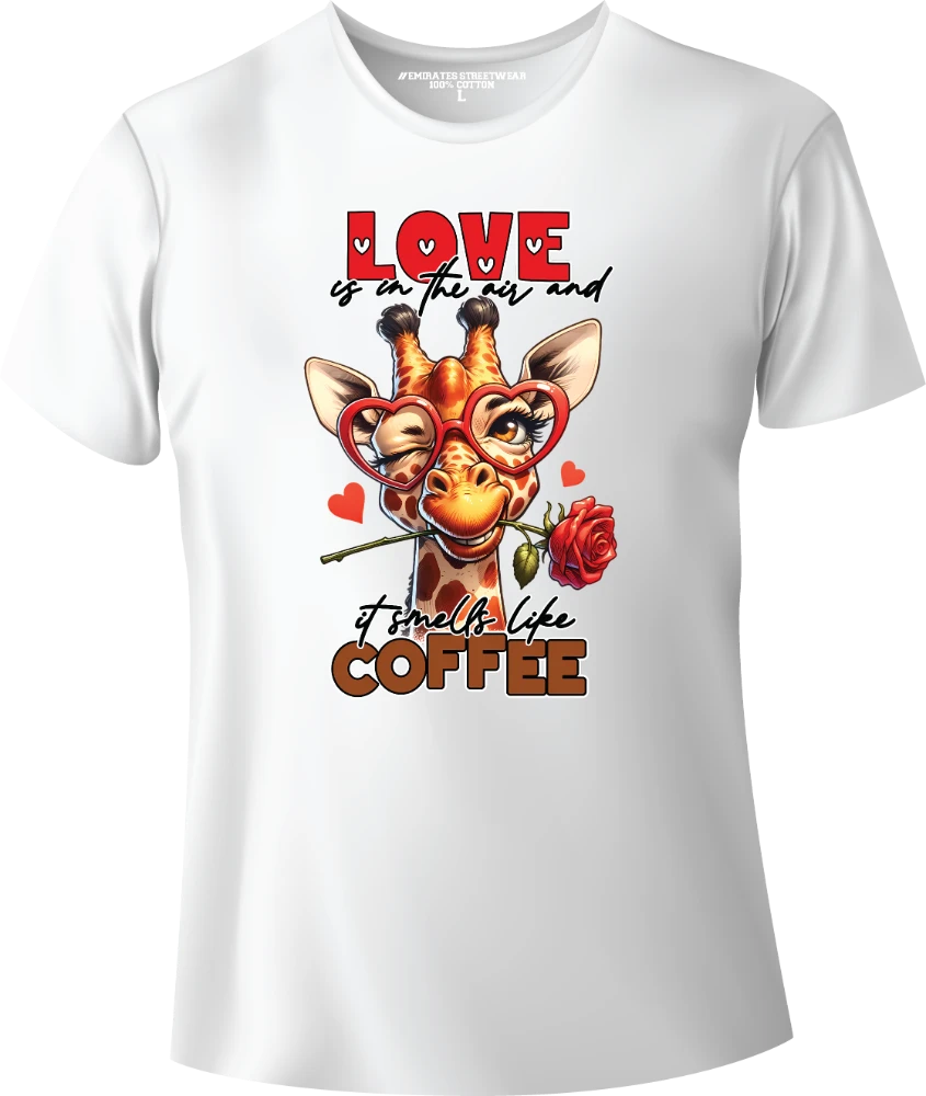 Love Is In The Air And It Smells Like Coffee – Funny Sarcastic Animal T-Shirt for Men, Women & Kids | D-144