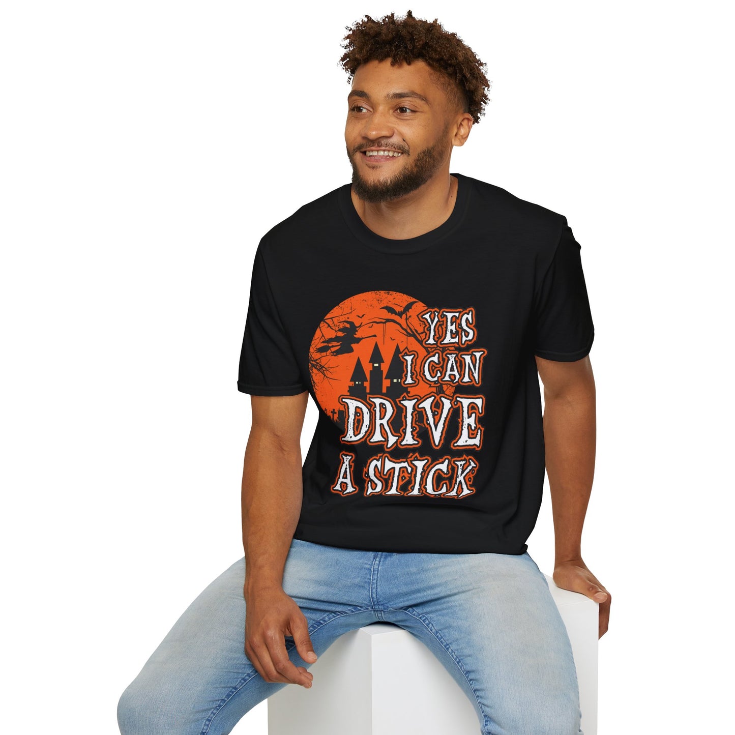 Yes I Can Drive A Stick T-Shirt β Funny Witch Halloween Graphic Tee β Spooky October Shirt