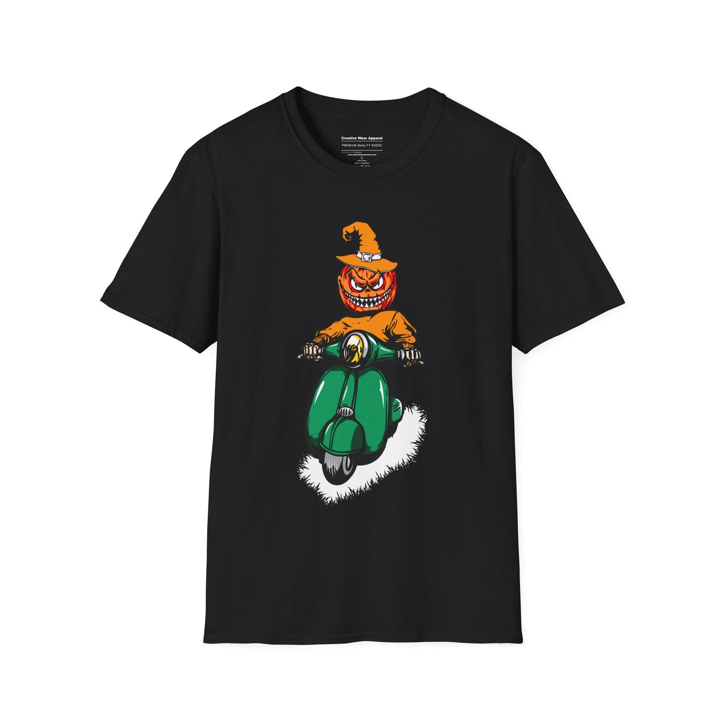 Pumpkin Riding Motorbike T-Shirt β Funny Halloween Graphic Tee β Spooky Motorcycle Pumpkin Shirt