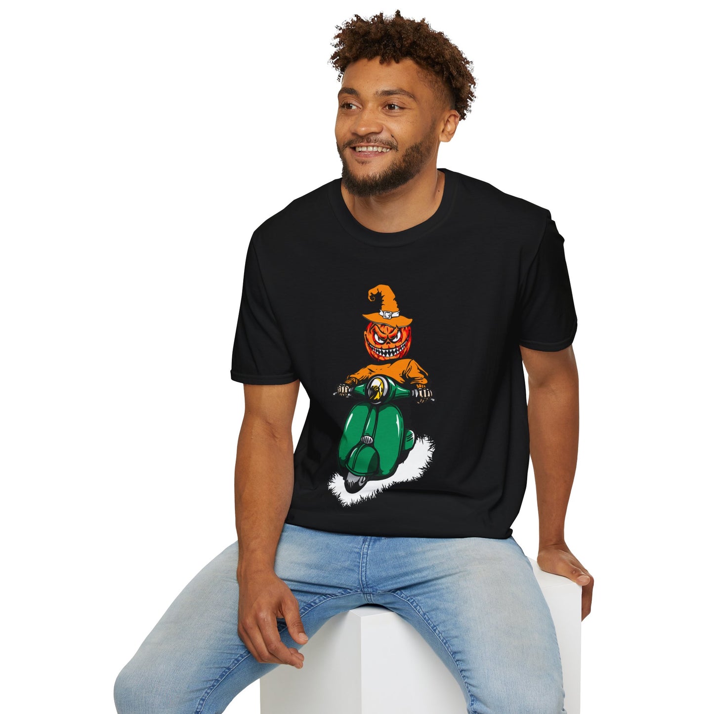 Pumpkin Riding Motorbike T-Shirt β Funny Halloween Graphic Tee β Spooky Motorcycle Pumpkin Shirt