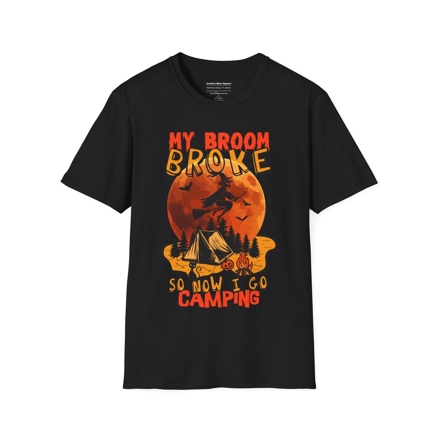 My Broom Broke So Now I Go Camping T-Shirt β Funny Witch Halloween Shirt β Spooky Camping Graphic Tee