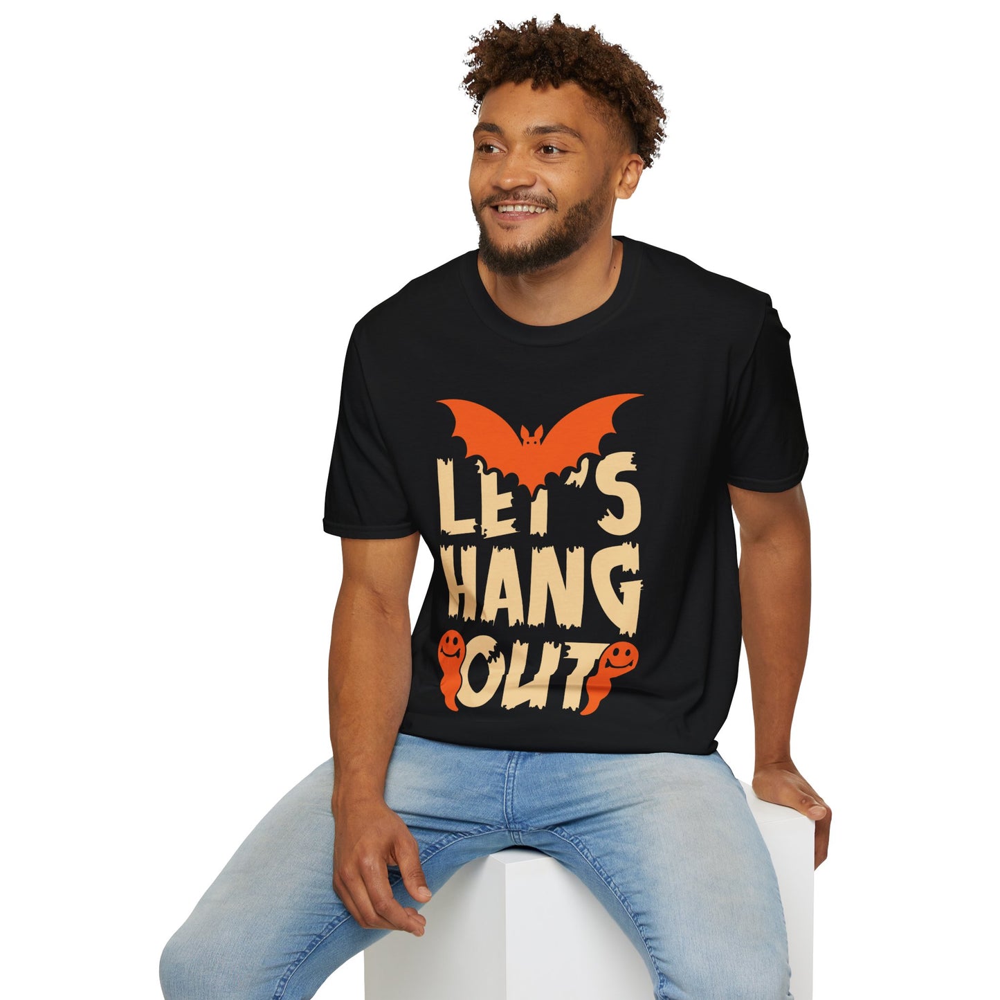 Let’s Hang Out T-Shirt – Cute Bat Halloween Graphic Tee – Funny Spooky Shirt