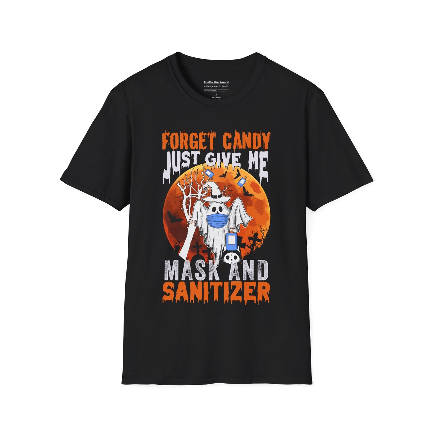 Forget Candy Just Give Me Mask And Sanitizer T-Shirt β Funny Halloween Graphic Tee β Spooky Holiday Shirt