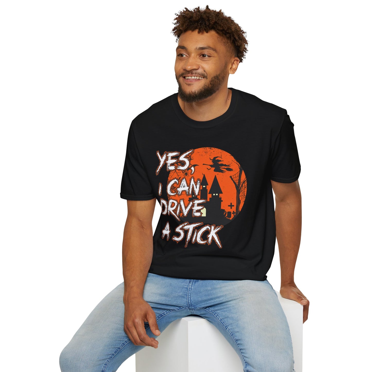 Yes I Can Drive A Stick T-Shirt β Funny Witch Halloween Graphic Tee β Spooky October Shirt