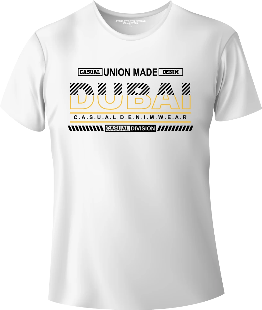 Dubai Casual Denim Streetwear Gift T-Shirt | Souvenir Unisex Tee for Men, Women & Kids D-145