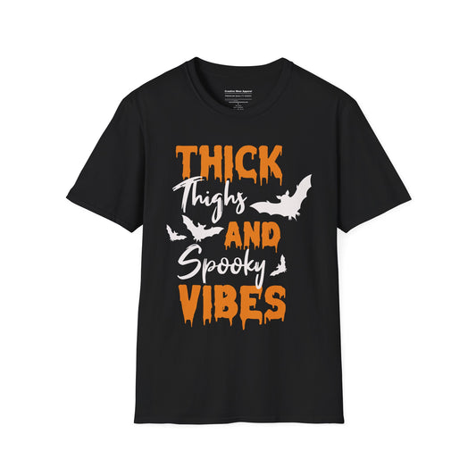 Thick Thighs And Spooky Vibes T-Shirt – Funny Halloween Graphic Tee – Spooky Holiday Shirt