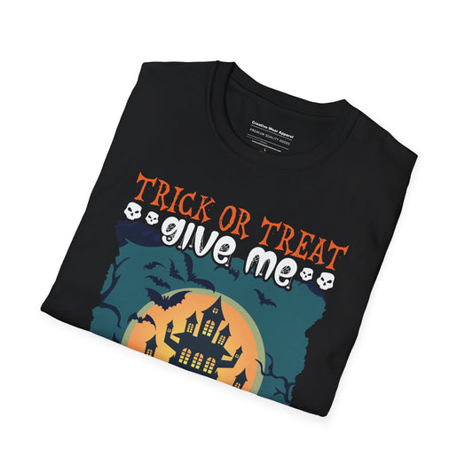 Trick or Treat Give Me Something Good To Eat T-Shirt – Funny Halloween Graphic Tee – Spooky Candy Shirt