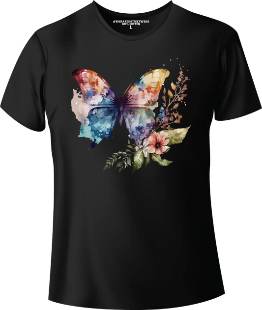 Butterfly Floral Watercolor T-Shirt Design for Men or Women, 100% Cotton, Unisex T-Shirt, D-001