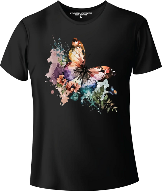 Butterfly Floral Watercolor T-Shirt Design for Men or Women, 100% Cotton, Unisex T-Shirt, D-003