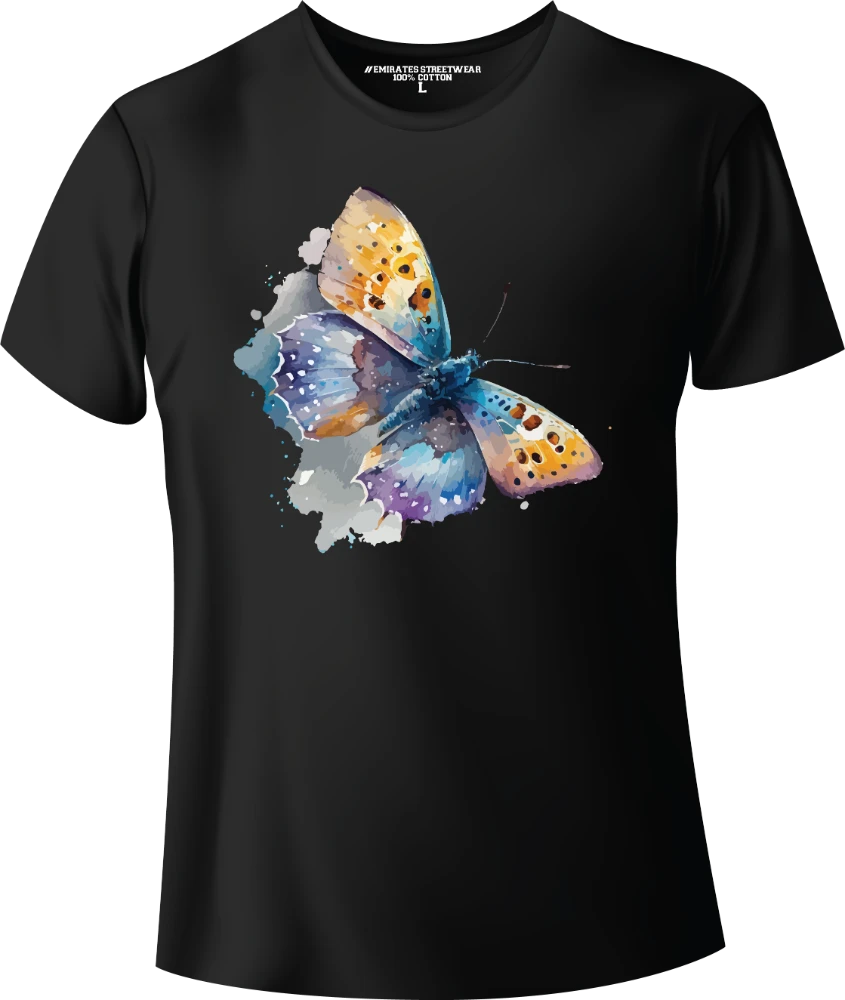 Butterfly Floral Watercolor T-Shirt Design for Men or Women, 100% Cotton, Unisex T-Shirt, D-005