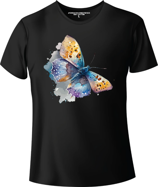 Butterfly Floral Watercolor T-Shirt Design for Men or Women, 100% Cotton, Unisex T-Shirt, D-005