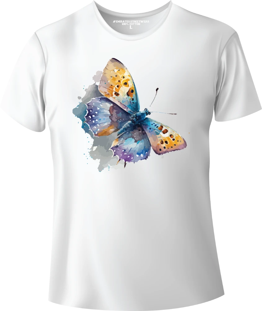Butterfly Floral Watercolor T-Shirt Design for Men or Women, 100% Cotton, Unisex T-Shirt, D-005