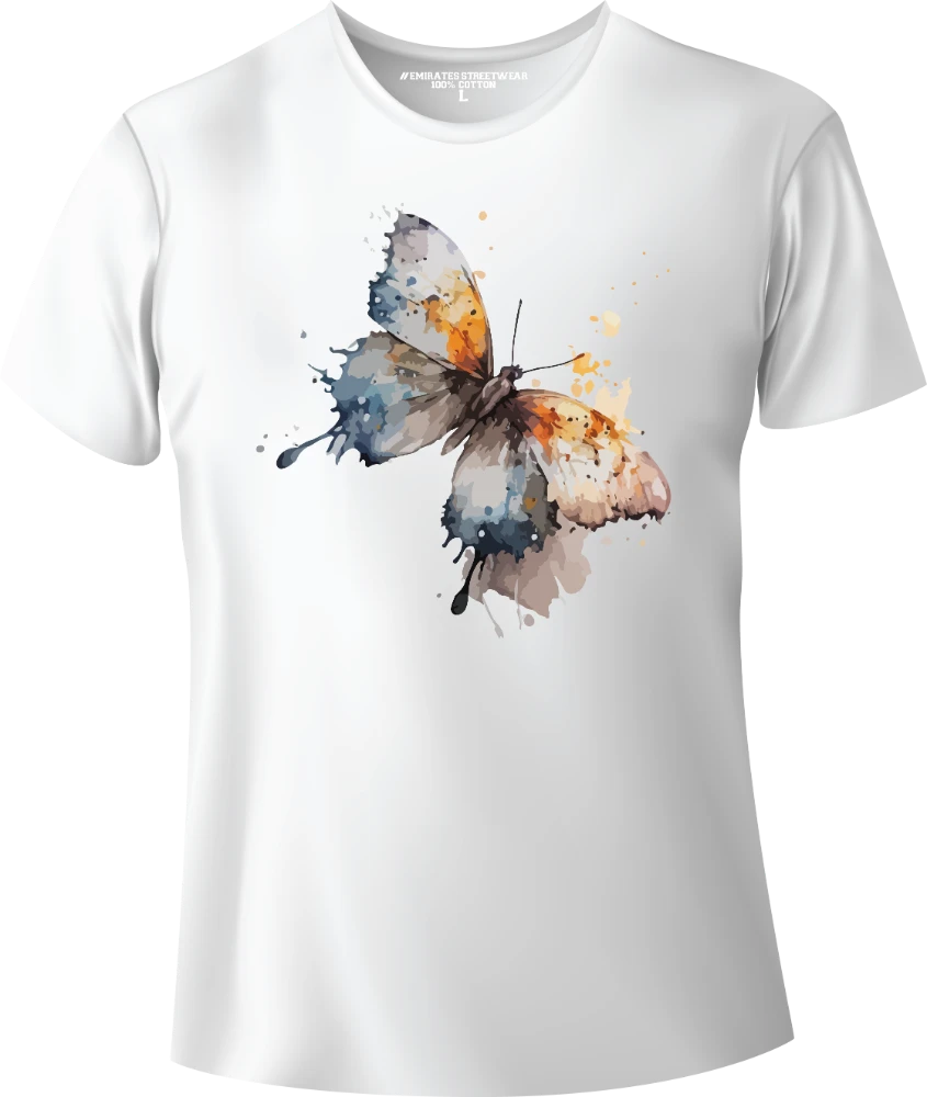 Butterfly Floral Watercolor T-Shirt Design for Men or Women, 100% Cotton, Unisex T-Shirt, D-007