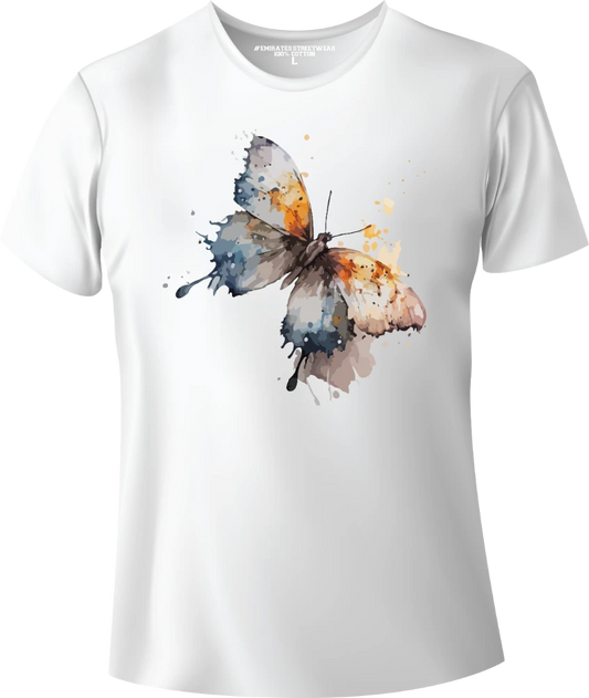 Butterfly Floral Watercolor T-Shirt Design for Men or Women, 100% Cotton, Unisex T-Shirt, D-007