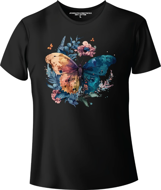 Butterfly Floral Watercolor T-Shirt Design for Men or Women, 100% Cotton, Unisex T-Shirt, D-013