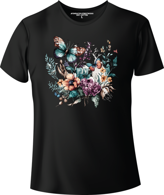 Butterfly Floral Watercolor T-Shirt Design for Men or Women, 100% Cotton, Unisex T-Shirt, D-017