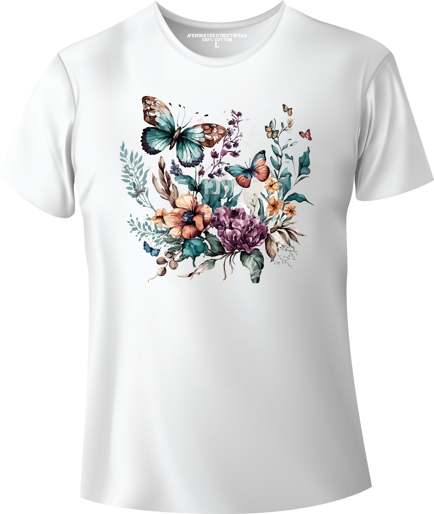 Butterfly Floral Watercolor T-Shirt Design for Men or Women, 100% Cotton, Unisex T-Shirt, D-017