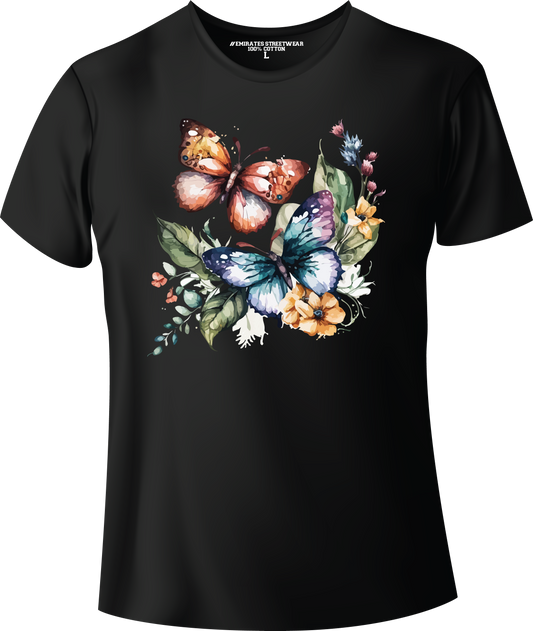 Butterfly Floral Watercolor T-Shirt Design for Men or Women, 100% Cotton, Unisex T-Shirt, D-019