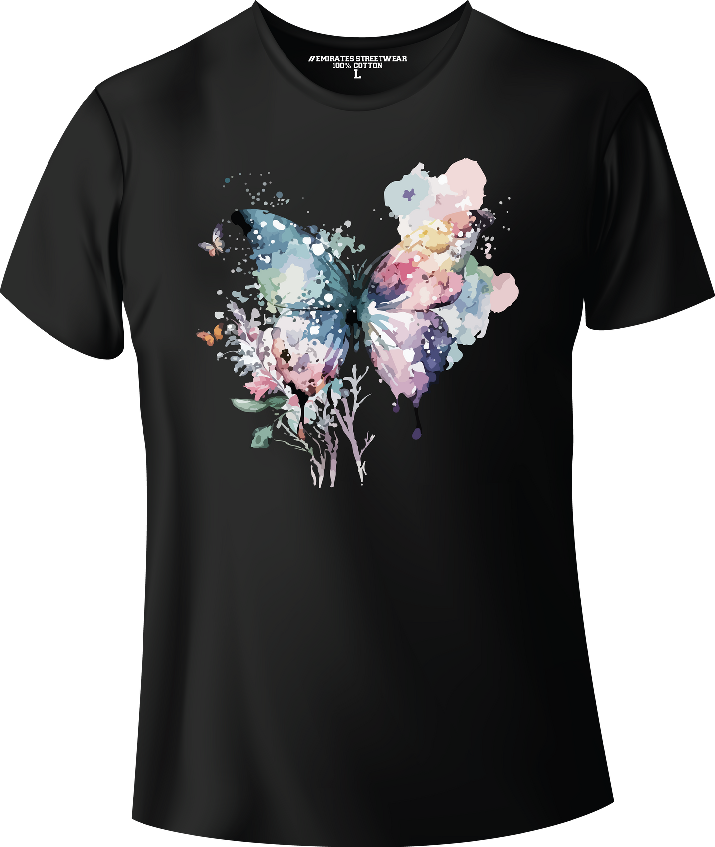 Butterfly Floral Watercolor T-Shirt Design for Men or Women, 100% Cotton, Unisex T-Shirt, D-021