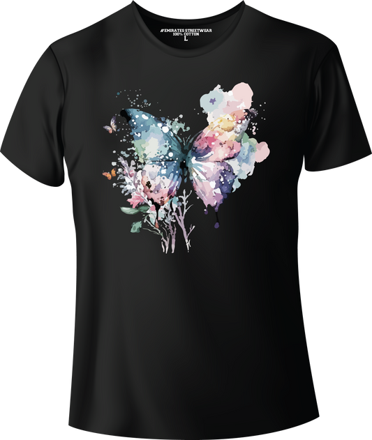 Butterfly Floral Watercolor T-Shirt Design for Men or Women, 100% Cotton, Unisex T-Shirt, D-021