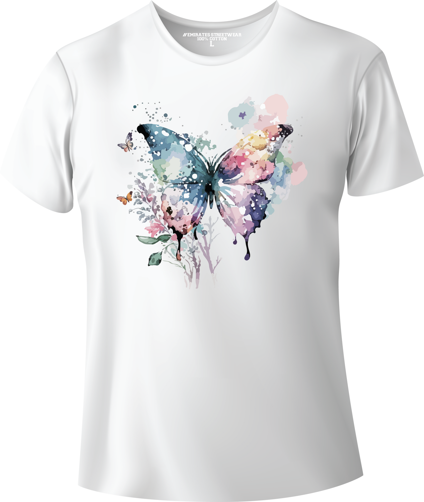 Butterfly Floral Watercolor T-Shirt Design for Men or Women, 100% Cotton, Unisex T-Shirt, D-021