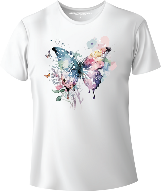 Butterfly Floral Watercolor T-Shirt Design for Men or Women, 100% Cotton, Unisex T-Shirt, D-021