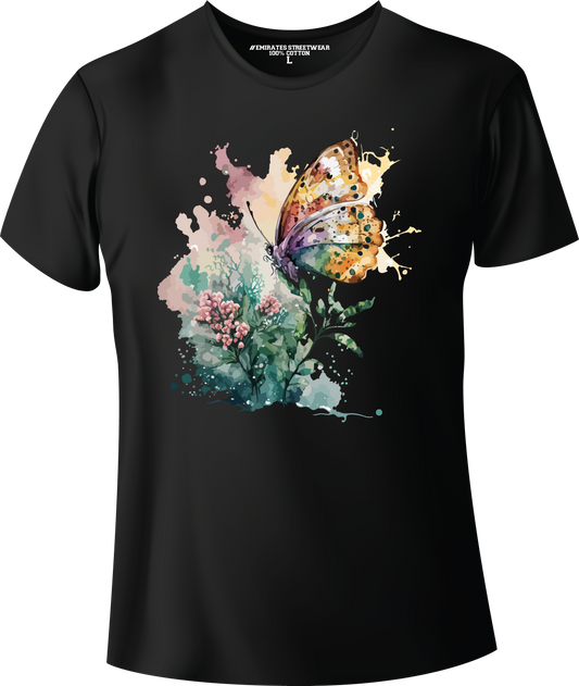 Butterfly Floral Watercolor T-Shirt Design for Men or Women, 100% Cotton, Unisex T-Shirt, D-023