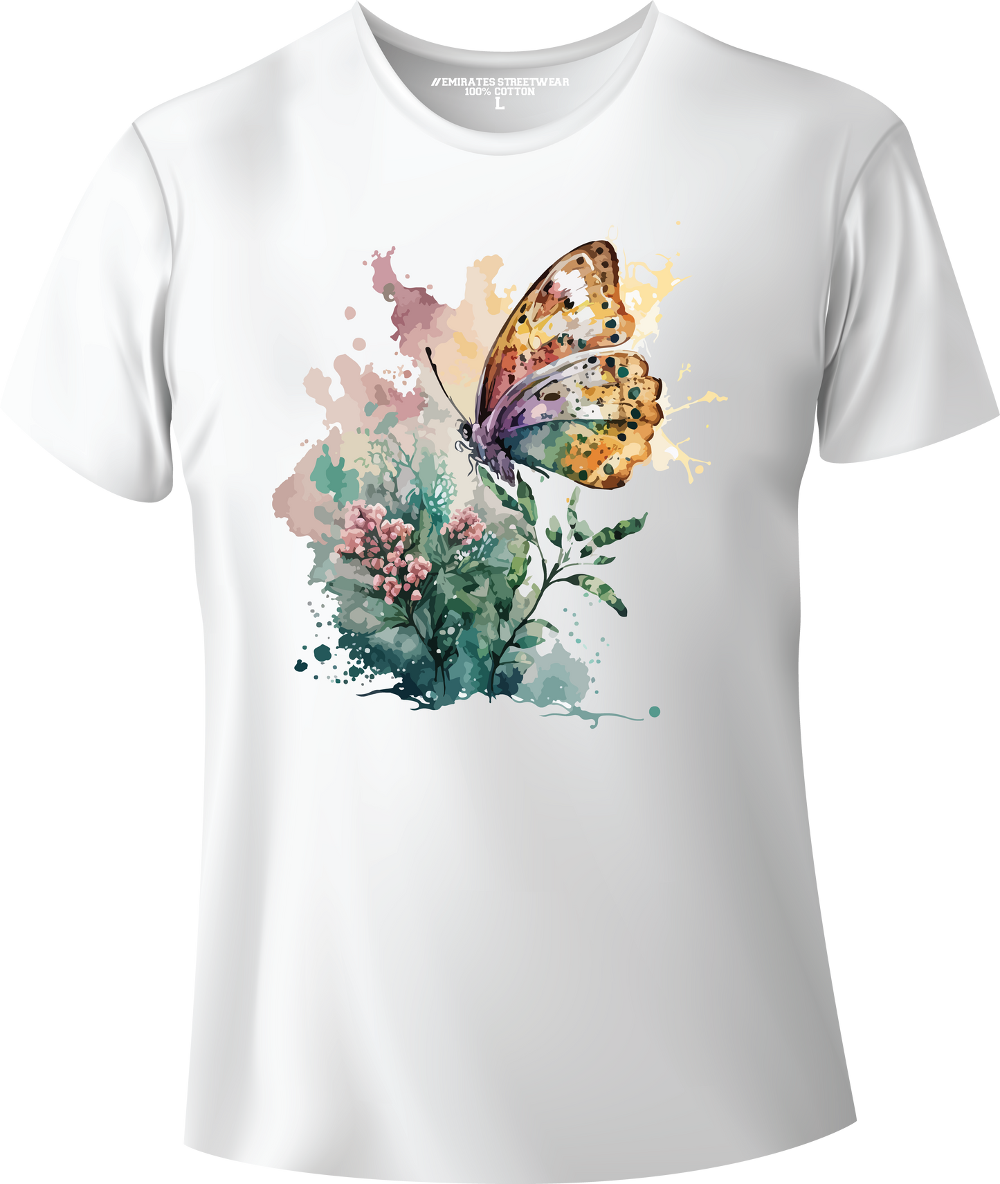 Butterfly Floral Watercolor T-Shirt Design for Men or Women, 100% Cotton, Unisex T-Shirt, D-023