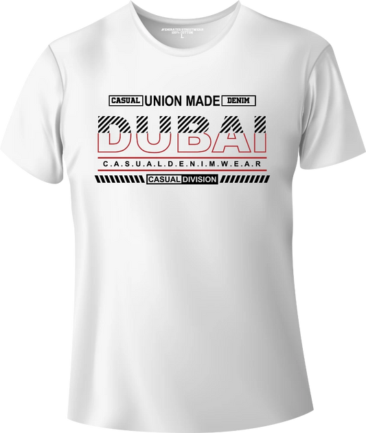 Dubai Casual Denim Streetwear Gift T-Shirt | Souvenir Unisex Tee for Men, Women & Kids D-145