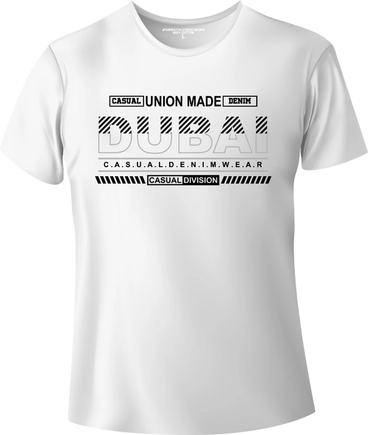 Dubai Casual Denim Streetwear Gift T-Shirt | Souvenir Unisex Tee for Men, Women & Kids D-145