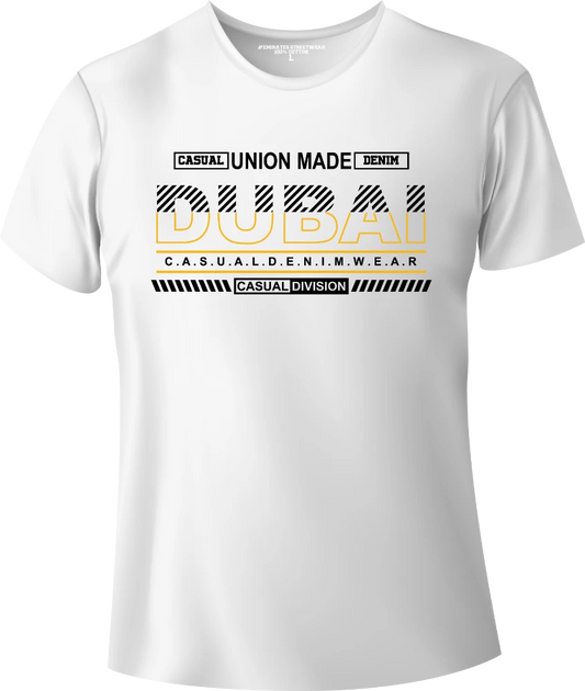 Dubai Casual Denim Streetwear Gift T-Shirt | Souvenir Unisex Tee for Men, Women & Kids D-145