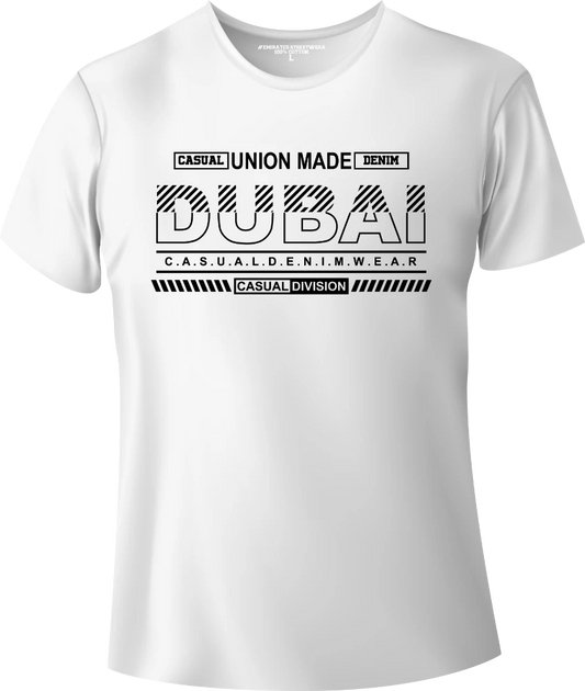 Dubai Casual Denim Streetwear Gift T-Shirt | Souvenir Unisex Tee for Men, Women & Kids D-145